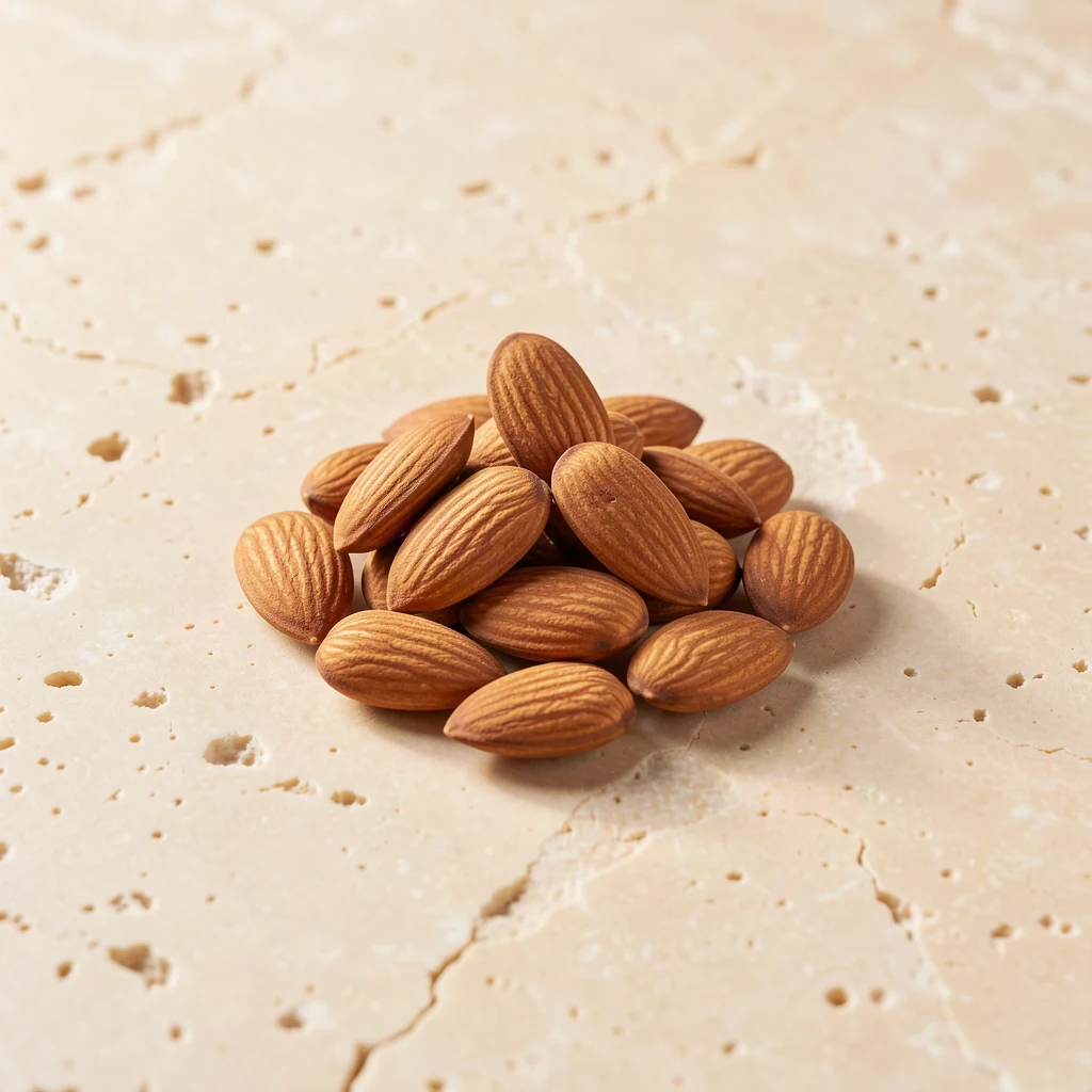 Whole almonds on a stone surface